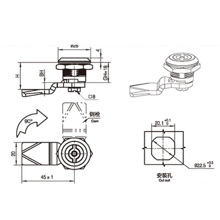 Yttre positioneringsverktyg typ Cam Lock-A6012