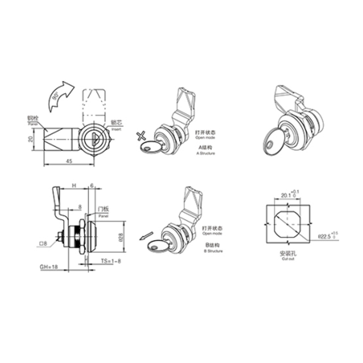 Cylindrisk kärna Cam Lock-A604