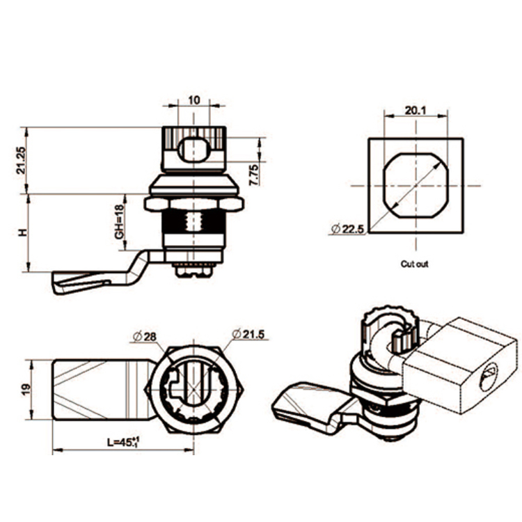 Knopp Typ Hänglås Typ Cam Lock-A6041
