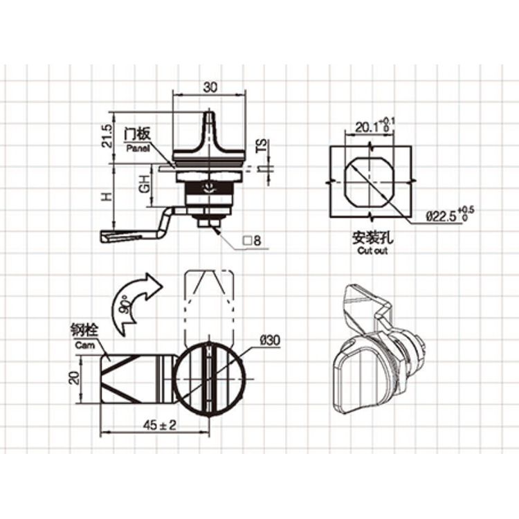 Knopptyp Cam Lock-A6067