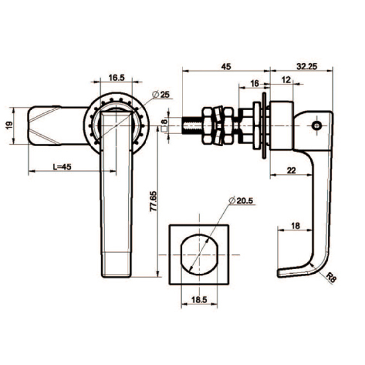 Medelstort L-handtag Pull-Type kompressionslås-A6242