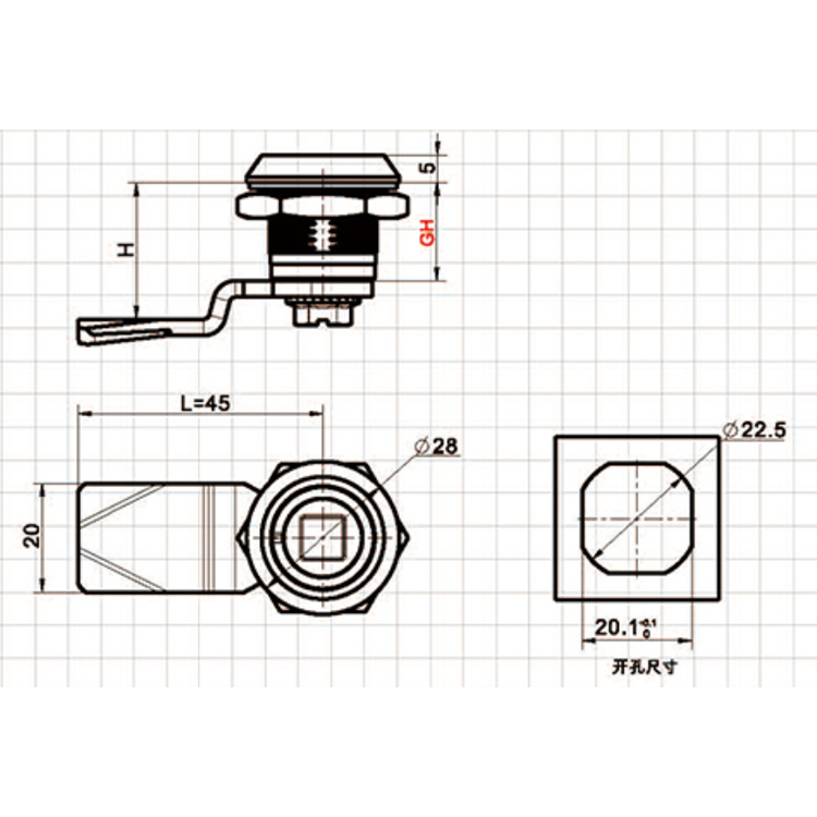 Amerikansk standard verktygstyp Cam Lock-A6301